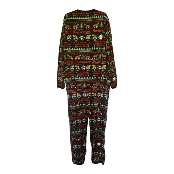 Budweiser men's size XL one piece clydesdales beer holiday Christmas pajamas pjs - Picture 3 of 12
